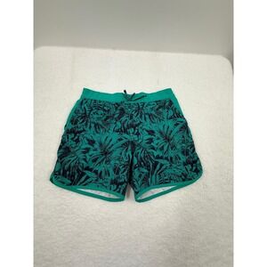 Columbia Green Black Tropical Print Drawstring Waist Casual Swim Trunks Large